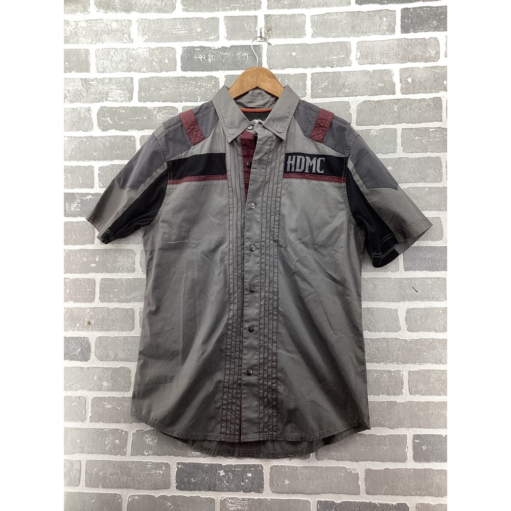 Harley-Davidson Men Grey Vented Chest Stripe Short Sleeve Shirt 96478-18VM M